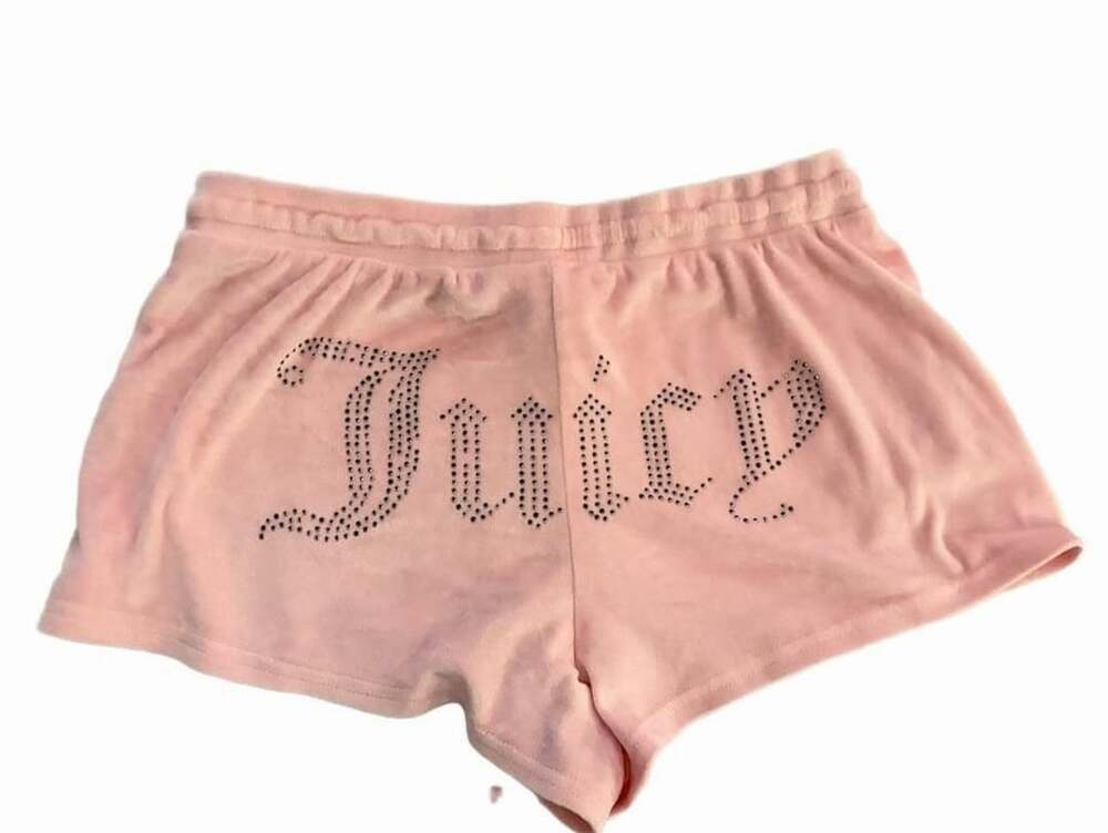 Y2K Juicy Couture Rhinestone Logo Velour Sleep Shorts Size M Pink Loungewear